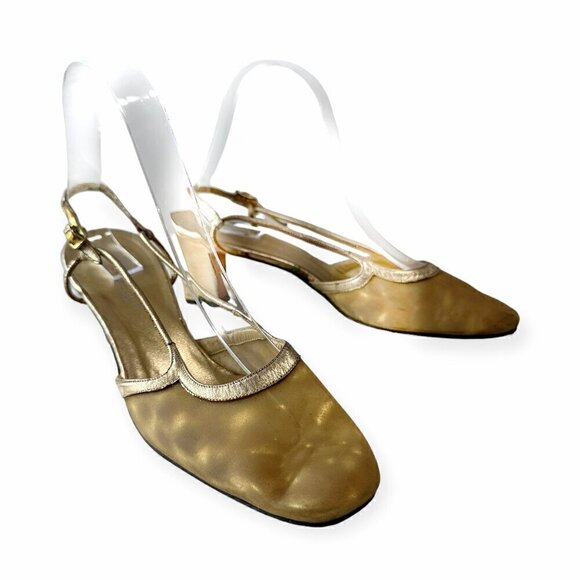 Vintage Herbert Levine Mod Sling Back Pump,  Size 7 1/2 B, Gold - Picture 4 of 16